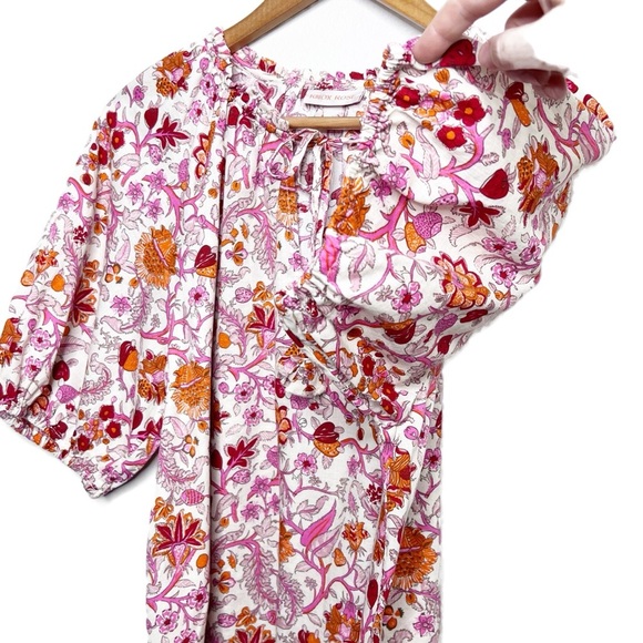 New with Tag Knox Rose Women's Floral Rich Magenta Orange Oversized Boho Blouse - Picture 7 of 16